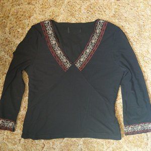 4/$20 | Black Blouse with chiffron overlay and embroidery on neckline and sleeve